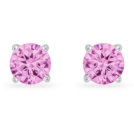 Rachael 2ct Pink CZ Sterling Silver Rhodium Stud Earrings