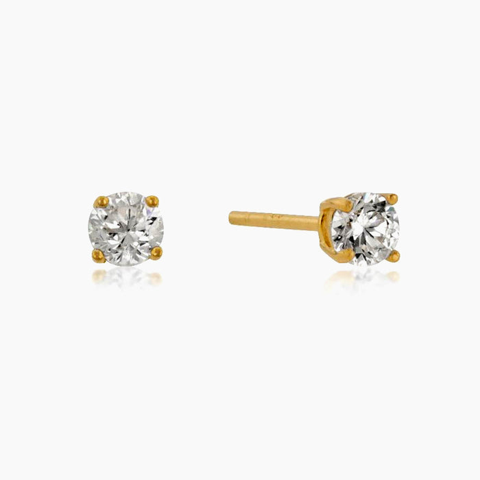 New Sterling Round Cut Gold Studs