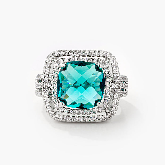 Ana 7.7ct Aqua CZ White Gold Rhodium Cocktail Ring