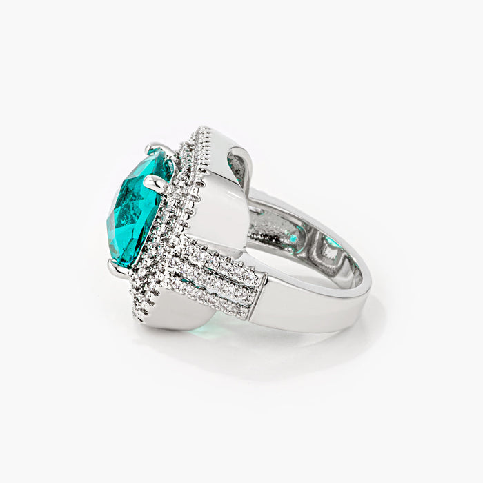 Ana 7.7ct Aqua CZ White Gold Rhodium Cocktail Ring