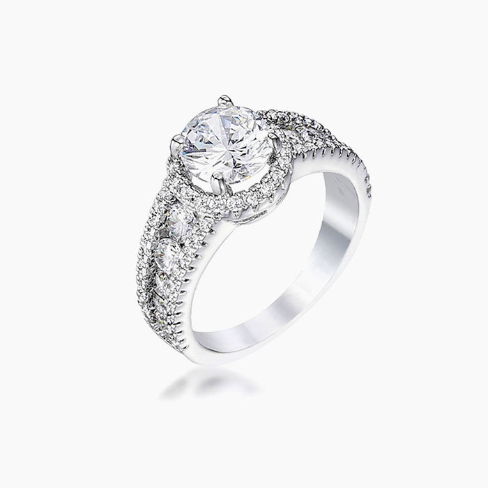 Silvertone Solitaire Engagement Halo Ring