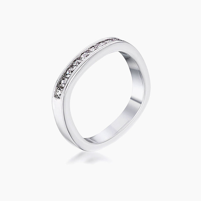 Channel Set Princess Cut Rhodium Plated Square Shaped Stackable Band