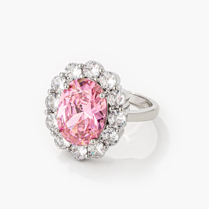 11.5Ct Rhodium Plated Pale Pink Oval Blossom Ring