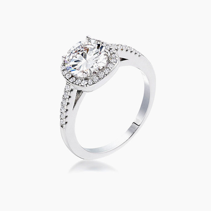 2.97Ct Rhodium Plated Classic Cushion Cut Halo Ring