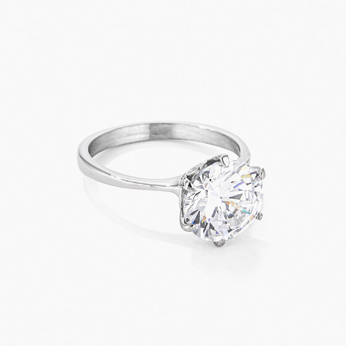3.5 Carat CZ Rhodium Classic Solitaire Ring