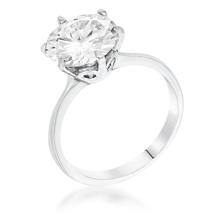 3.5 Carat CZ Rhodium Classic Solitaire Ring